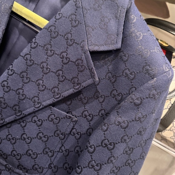 100% Authentic - GUCCI Monogram Jacket - Formal Suit Coat Size 46R - Navy Blue - Picture 11 of 15